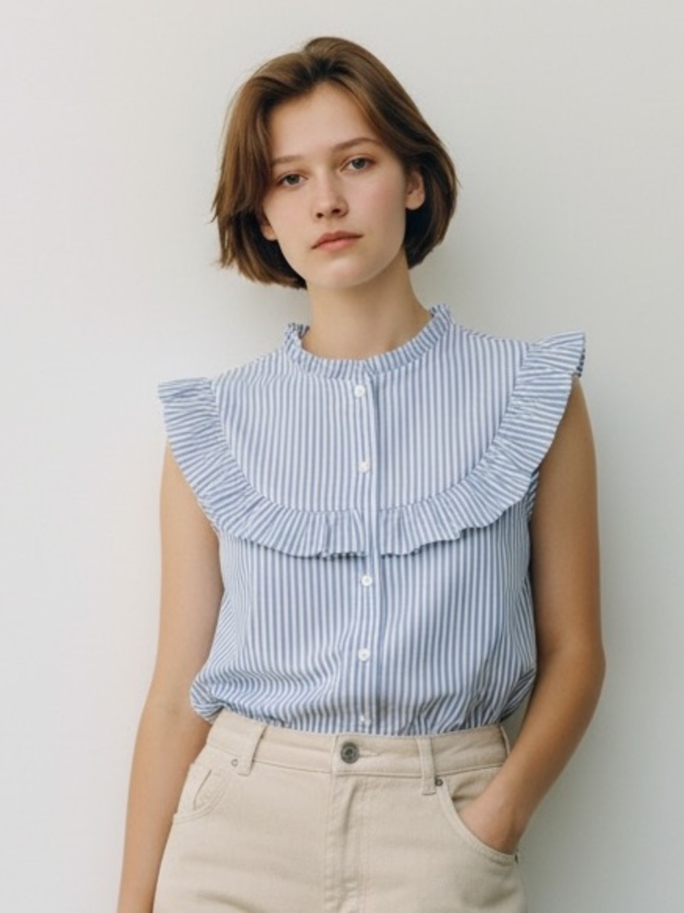 H&M Blue White Striped Sleeveless Blouse Size 12